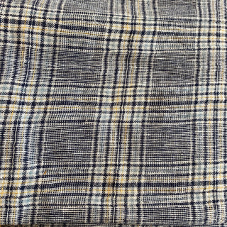 Navy Yarn Dyed Crinkle Check Linen Cotton Blend Fabric