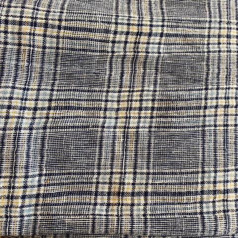 Navy Yarn Dyed Crinkle Check Linen Cotton Blend Fabric