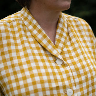 Eleanor Shirt Sewing Pattern In Picnic Check Olive Linen