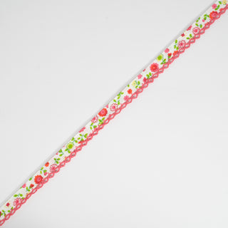 Pink Floral | Lace Edged Patterned Bias Binding | 12mm