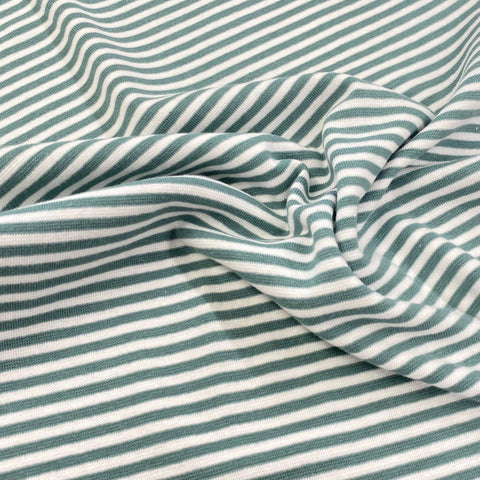 Striped Ribbing - Sage and White Fabric