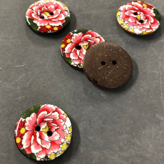 23mm Glazed Coconut Shell Coloured Flower Buttons