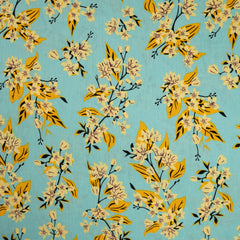 Aqua Floral Print 100% Viscose Fabric 1.3m Remnant