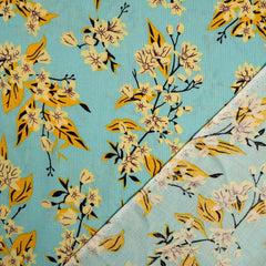 Aqua Floral Print 100% Viscose Fabric 1.3m Remnant