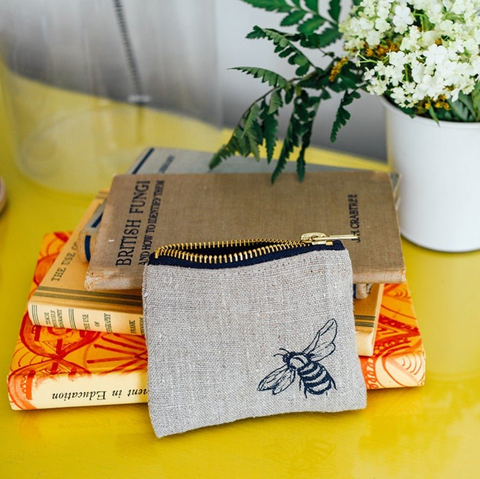 Bee Coin Purse Pure Linen by Helen Round