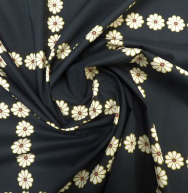 Daisy Chains Black Marlie-Care Lawn Fabric