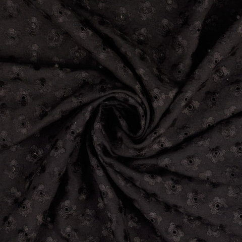 Black Embroidered Viscose Lawn  Fabric