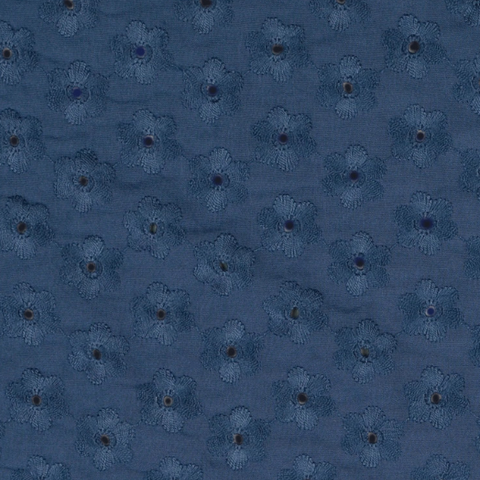 Navy Embroidered Viscose Lawn  Fabric