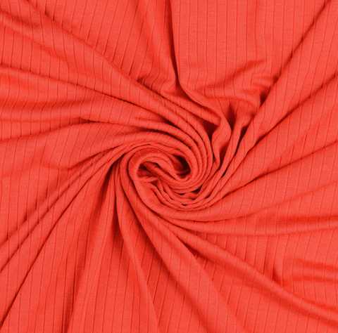Coral Red Rib Knit Fabrics Viscose Jersey Fabric