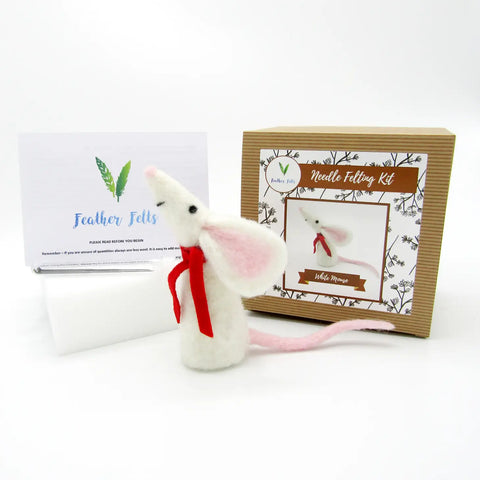 White Mouse Needle Felting Kit by Feather Felts