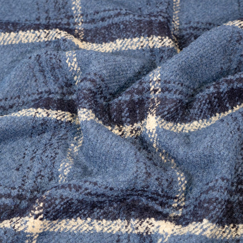 Blue Checked Felt Tweed Fabric
