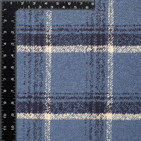 Blue Checked Felt Tweed Fabric
