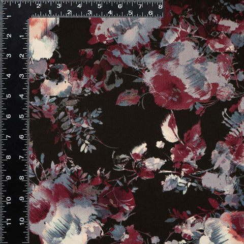 Floral Noir Print 100% Viscose Fabric