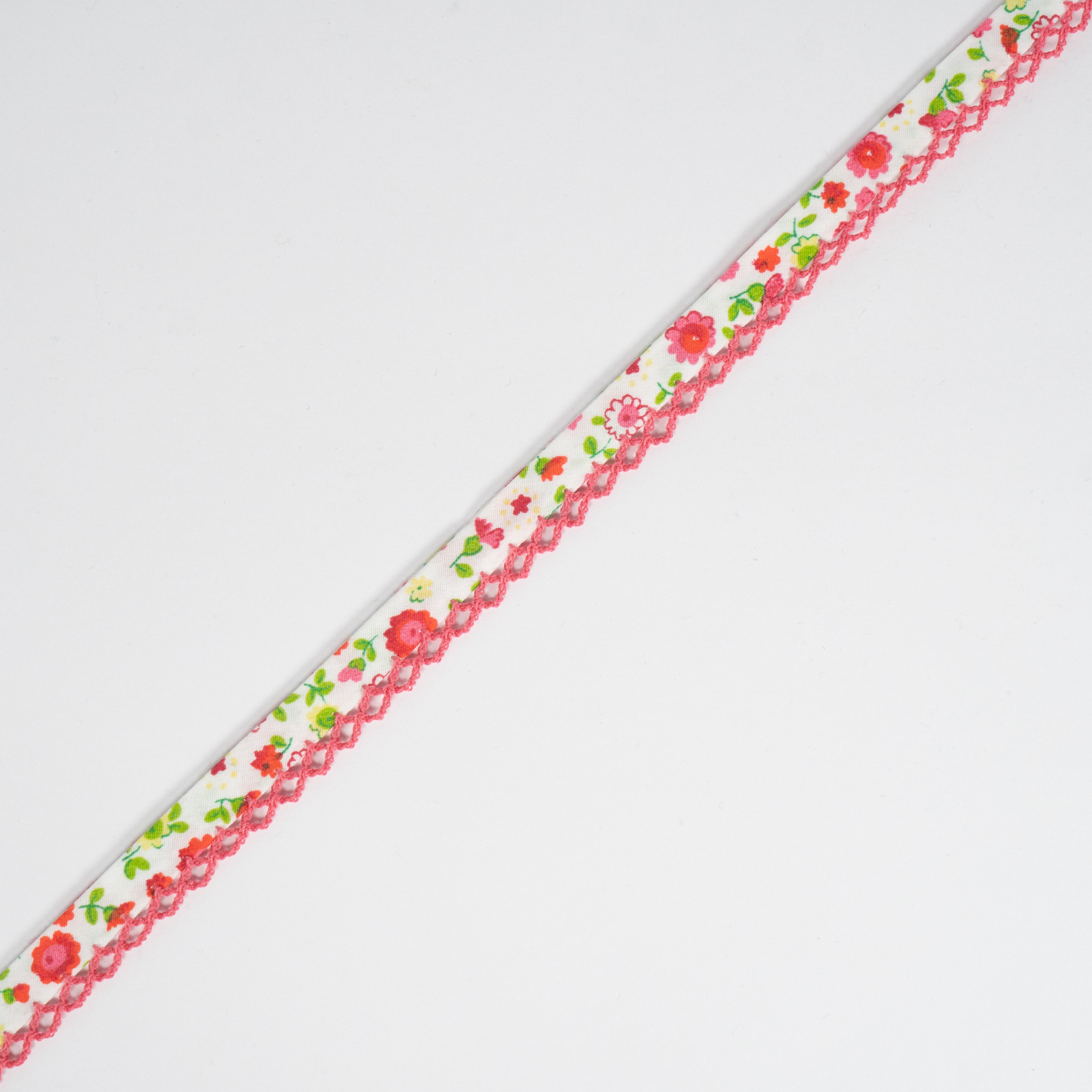 Pink Floral | Lace Edged Patterned Bias Binding | 12mm
