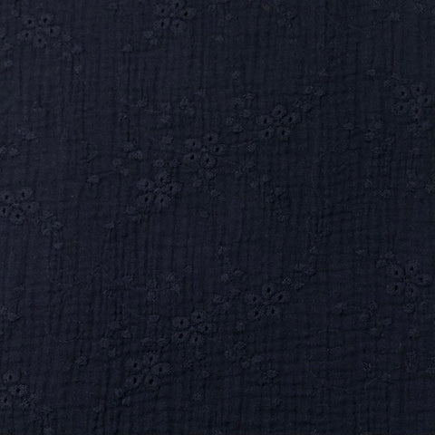 Embroidered Double Gauze Fabric in Navy