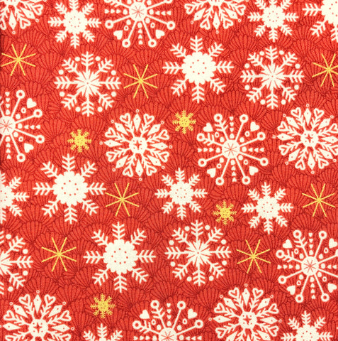 Makower Merry Snowflakes Red 100% Cotton Fabric