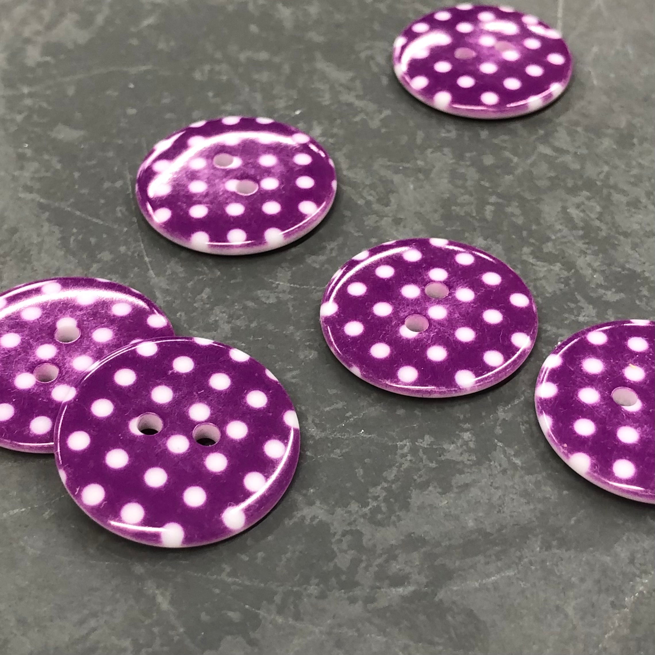 23mm diameter Polka Dot Buttons Purple and White