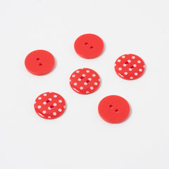 Red and White Polka Dot Buttons | 2-Hole | 18mm
