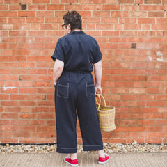Female showing the back of the Cressida Jumpsuit Sewing Pattern