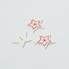 Red and White Star Buttons | 2-Hole | 30mm