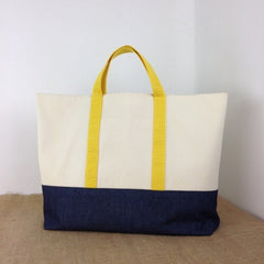 Arden Shopper Bag in navy and cream with contrasting yellow fabric