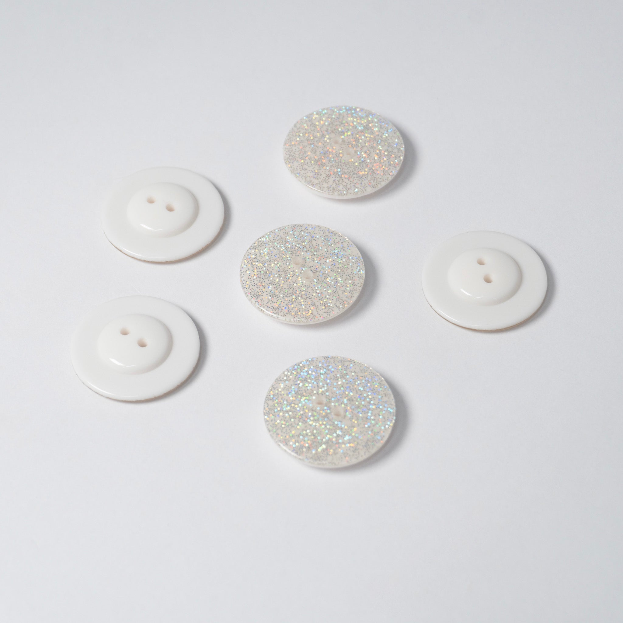 White Glitter Buttons | 2-Hole | 23mm