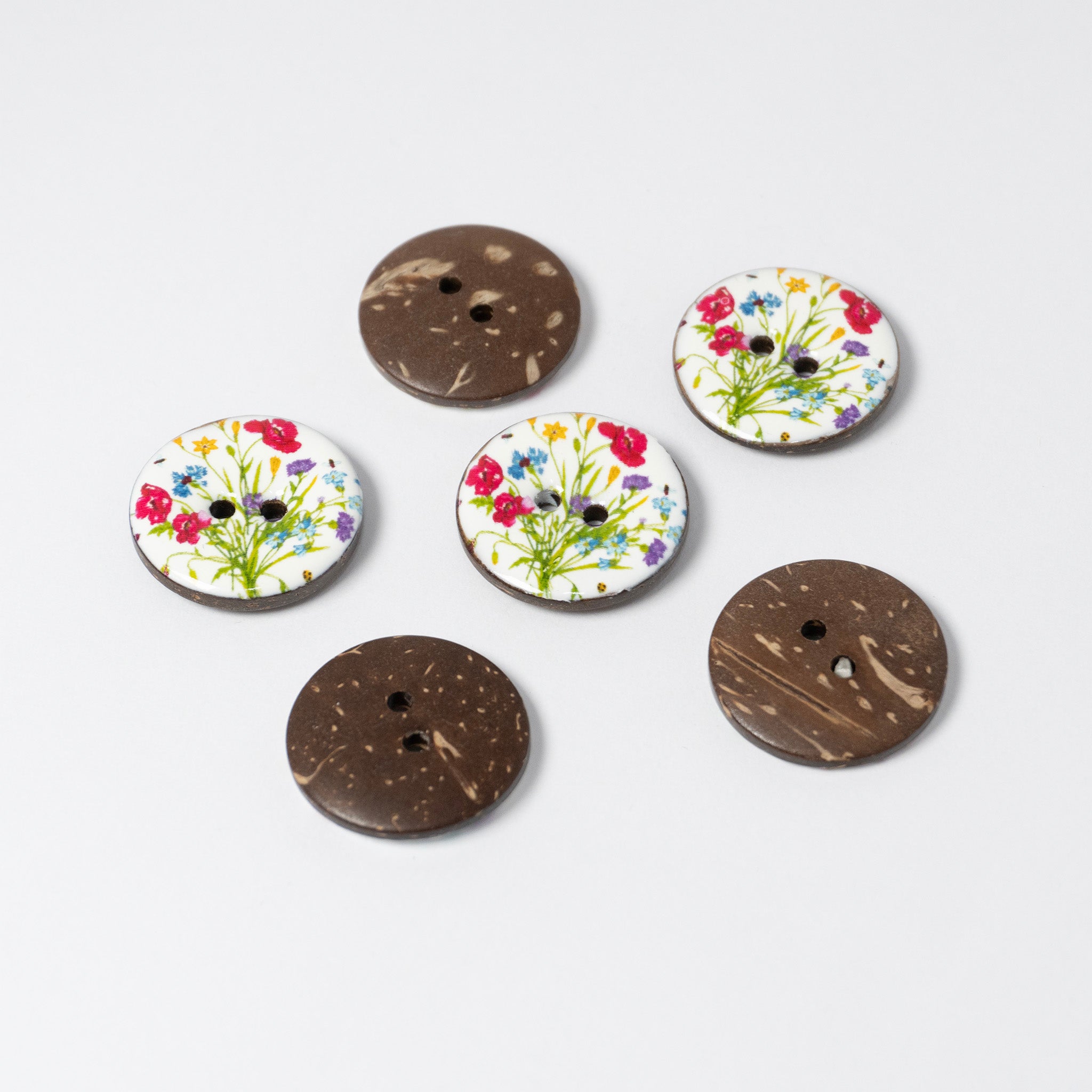 Wildflowers Glazed Coconut Shell Buttons | 2-Hole | 23mm