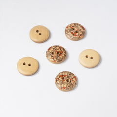 Wooden Orange Floral Buttons | 2-Hole | 14mm