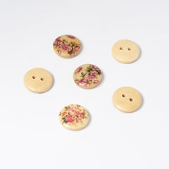 Wooden Pink Floral Buttons | 2-Hole | 14mm