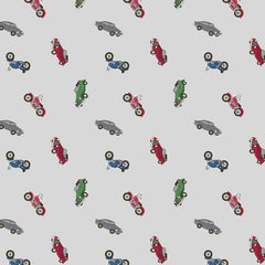 Lewis & Irene Cars and Motorcycles on Light Grey Fabric