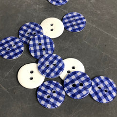 15mm diameter Blue Gingham Buttons