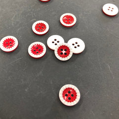 13mm diameter Red and White Buttons