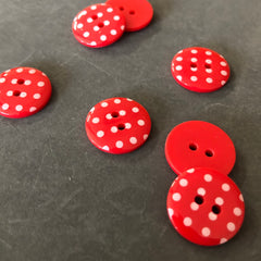 18mm diameter Polka Dot Buttons Red and White