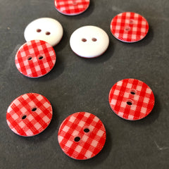 15mm diameter Red Gingham Check Buttons